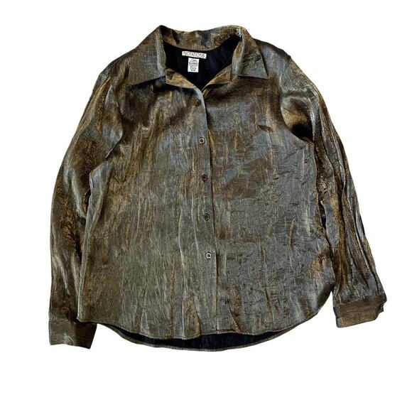 Vintage Notations Gold/Olive button-up blouse women's size large - Picture 1 of 5